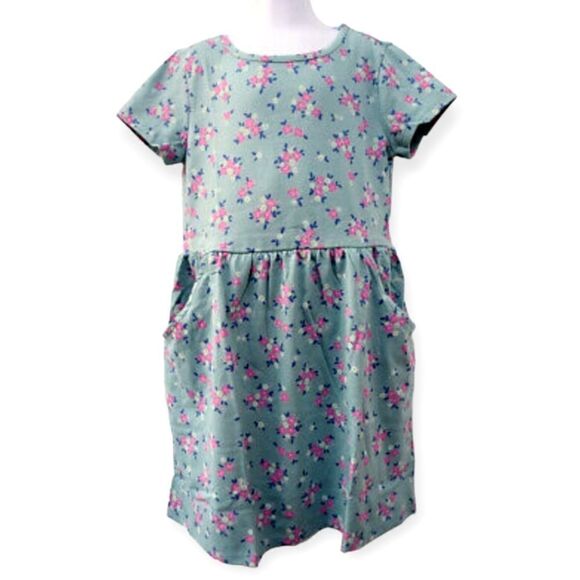 NWT Cat & Jack Girl's Fit & Flare Green Floral Short Sleeve Dress with Pockets - Picture 1 of 7